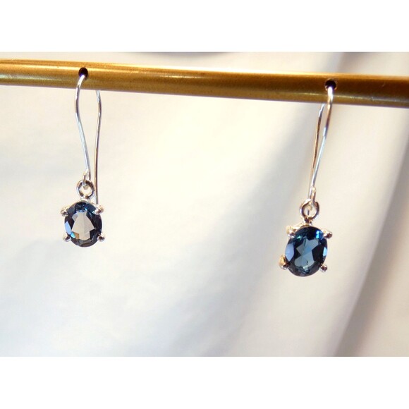 Natural London Blue Topaz Gemstone 925 Sterling Silver Handmade Earrings - Picture 7 of 7